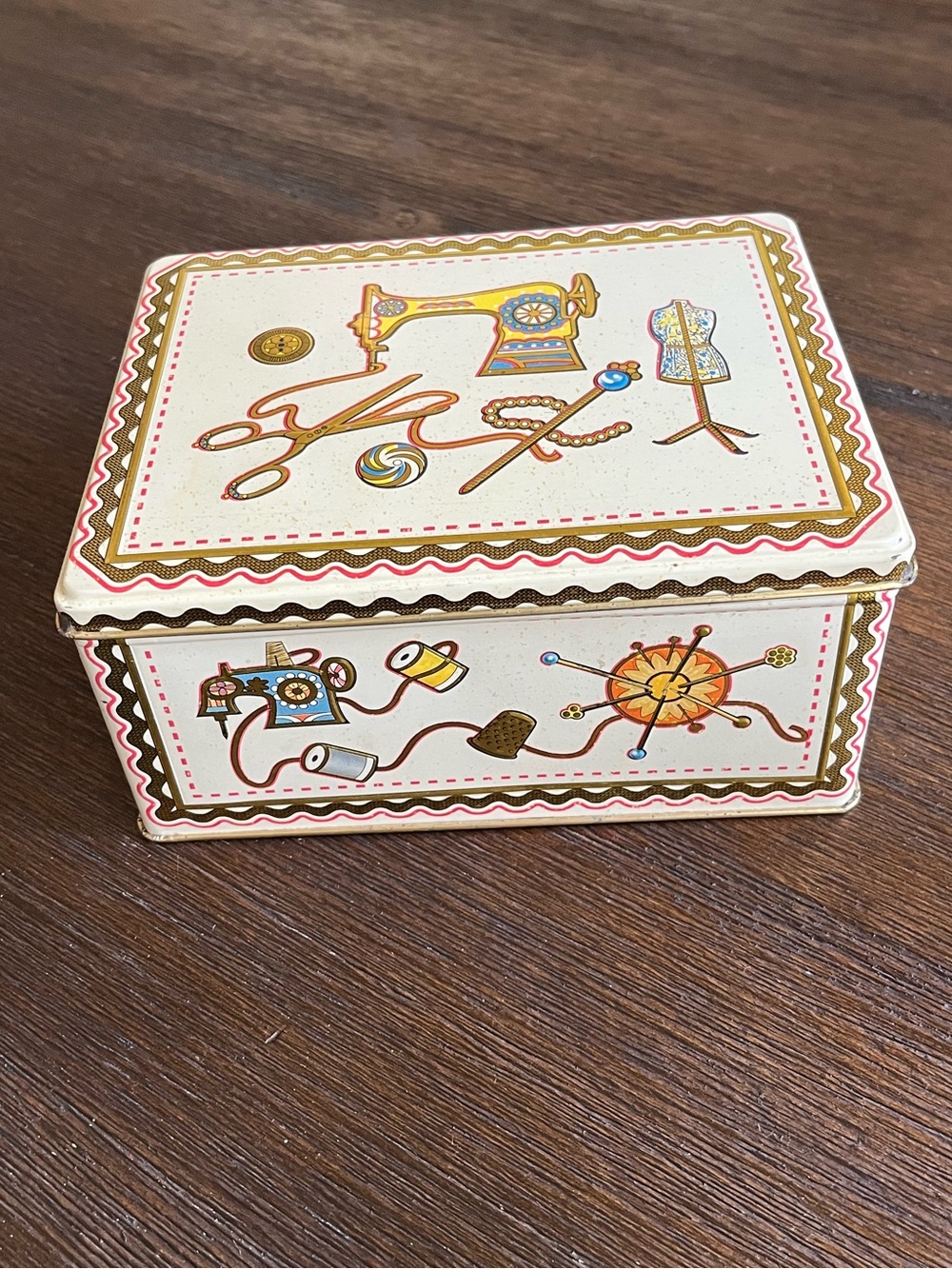 Sewing Themed Tin Box | Made in England | Hinged Lid